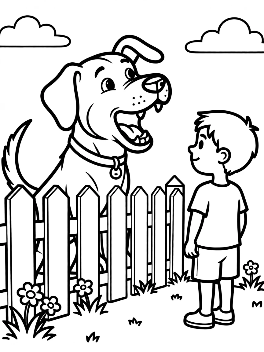 A dog is barking over the fence.