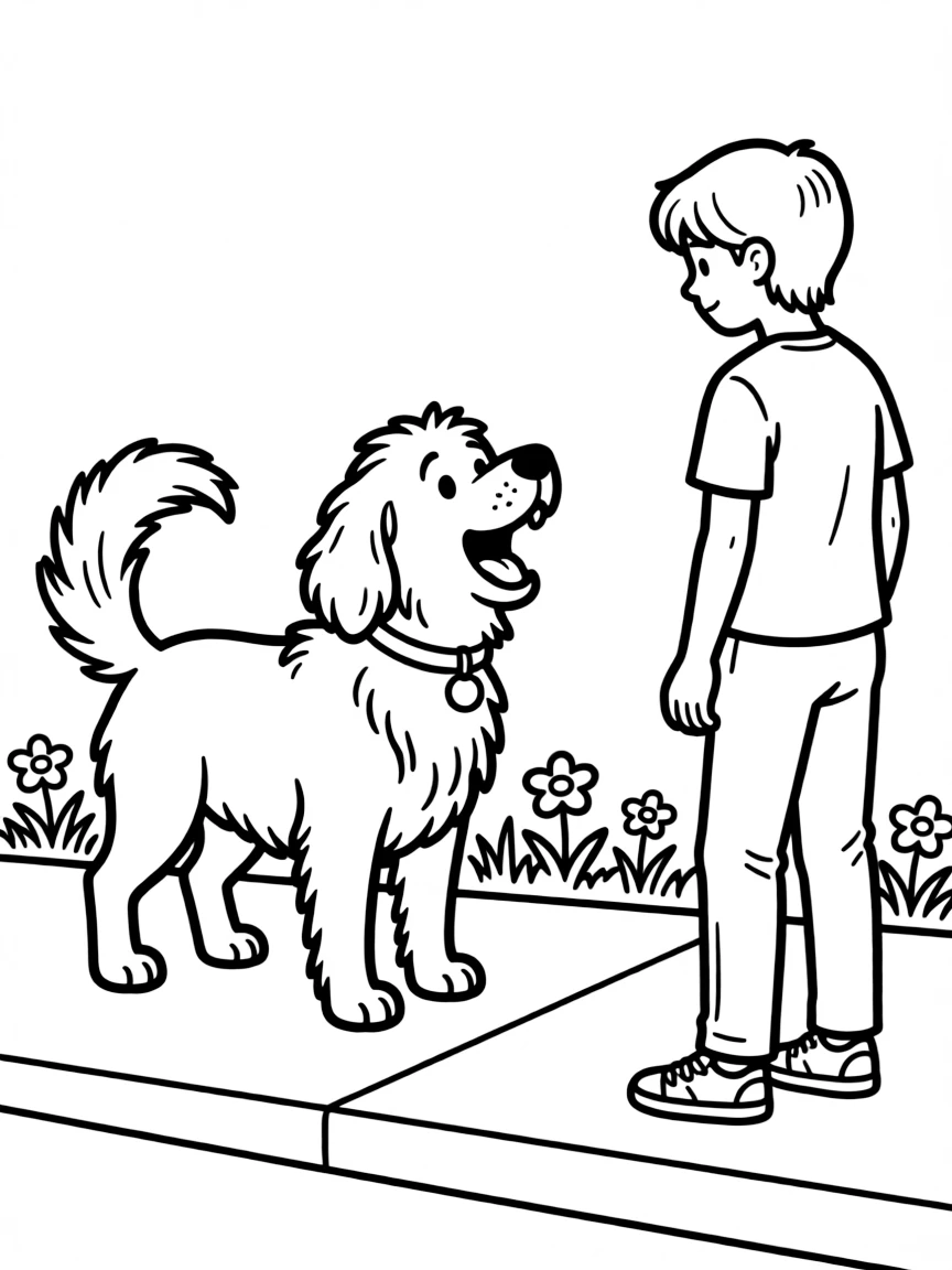 A dog is barking towards a stranger.