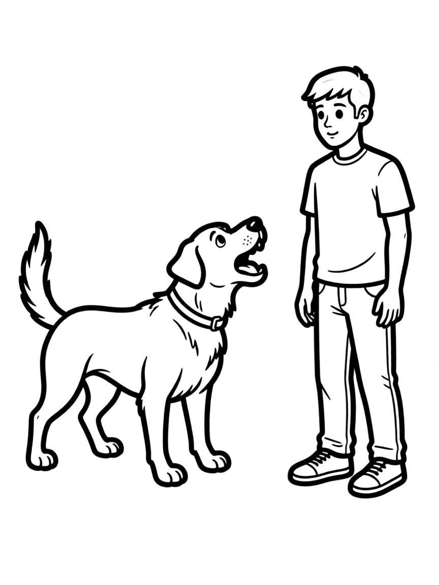 A dog is barking towards a stranger.