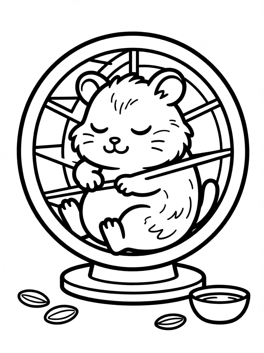 A sleepy hamster in its wheel.