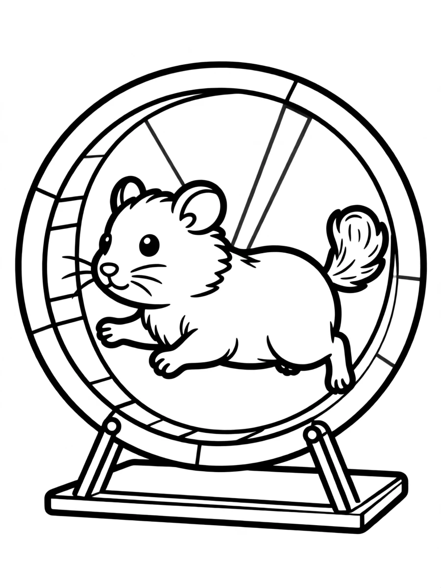 A hamster running inside its wheel.