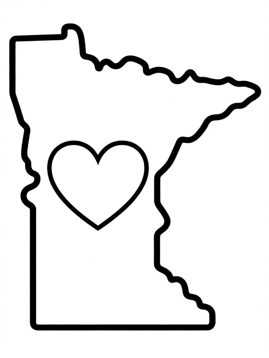 (Minnesota) Minnesota state outline with a heart in the center