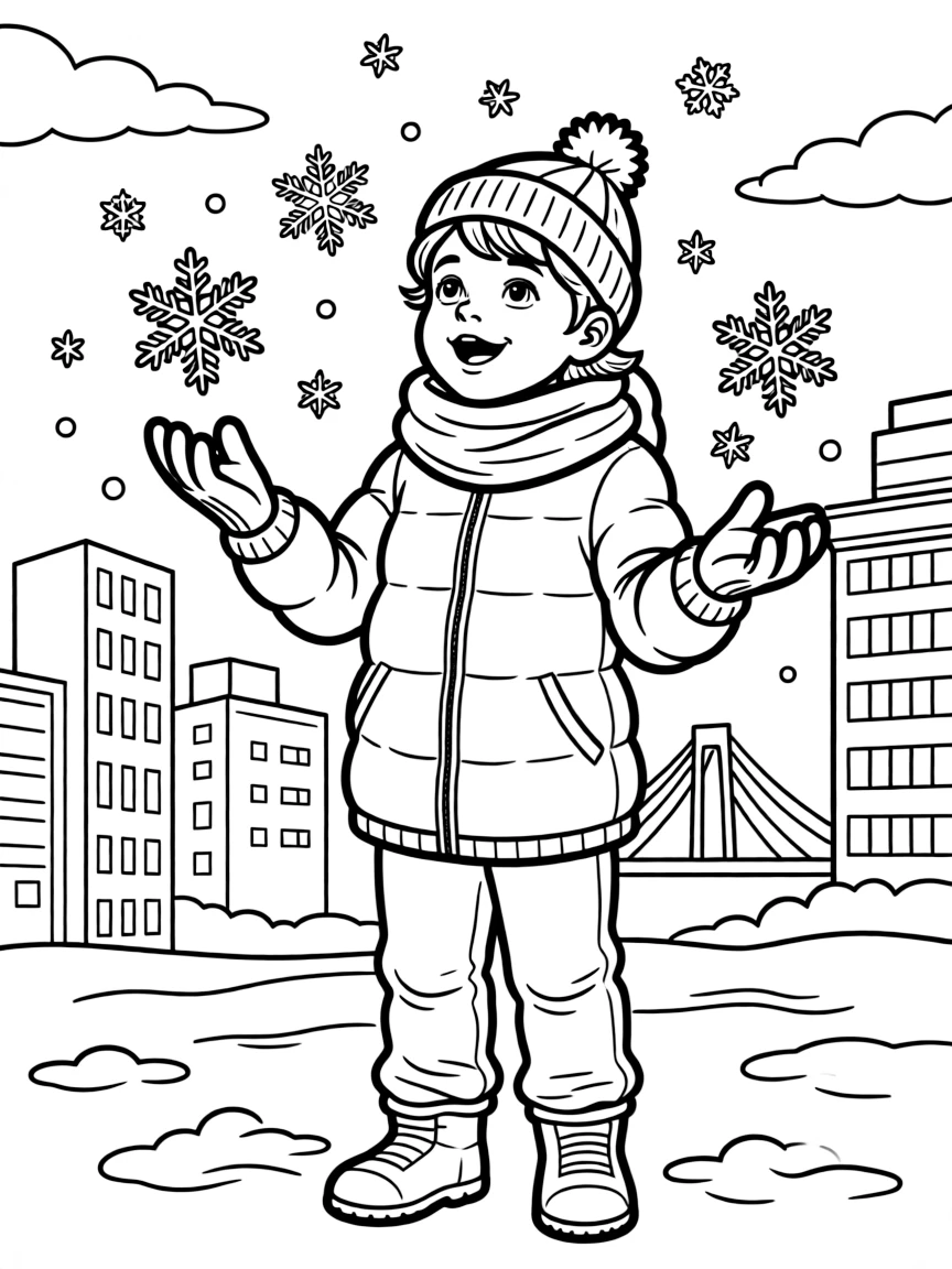 (Minnesota) A child catching snowflakes in Minneapolis