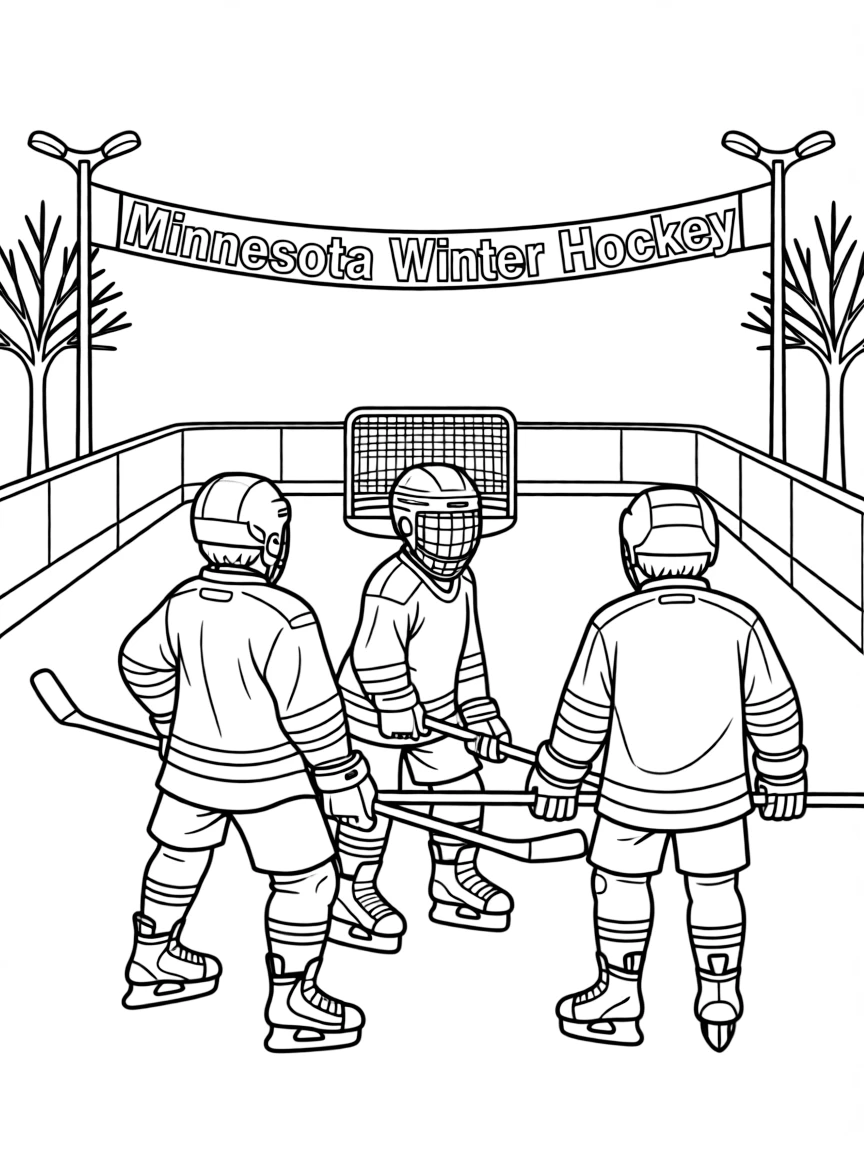 (Minnesota) Hockey players on an outdoor rink