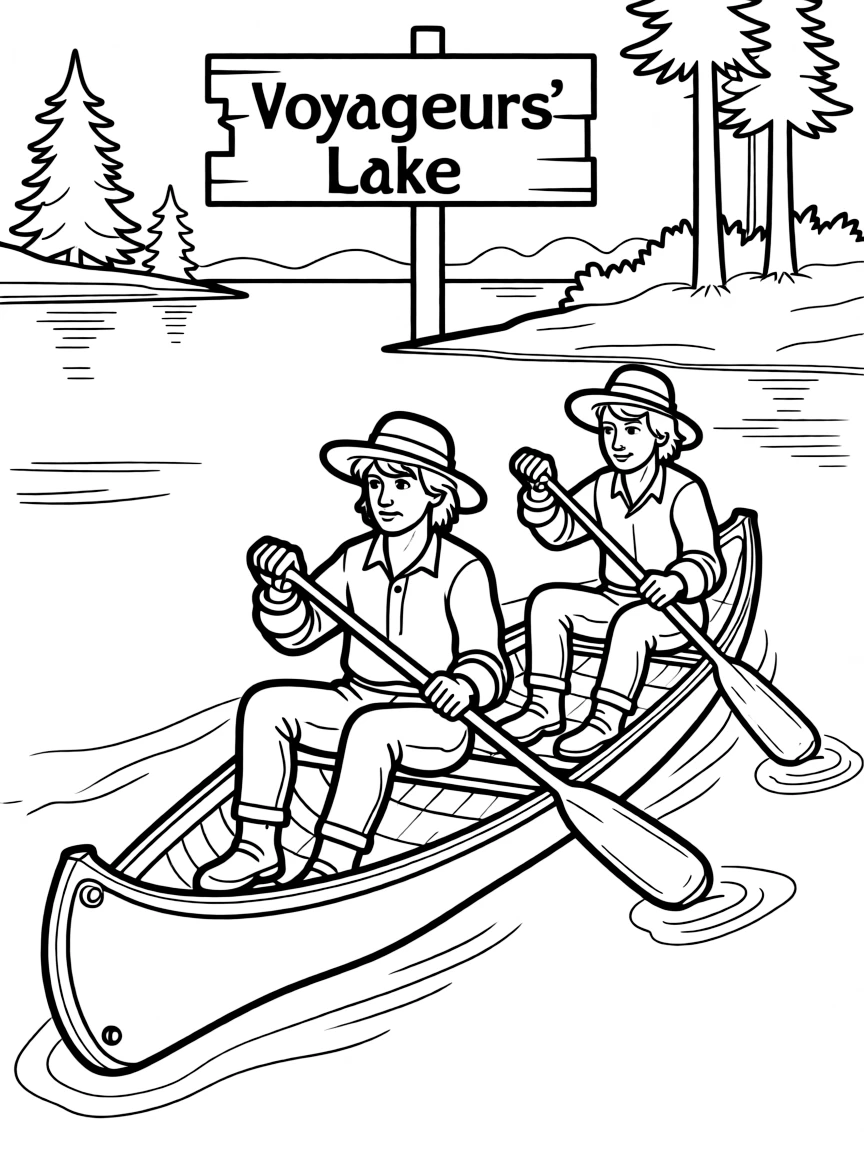 (Minnesota) Voyageurs paddling a canoe
