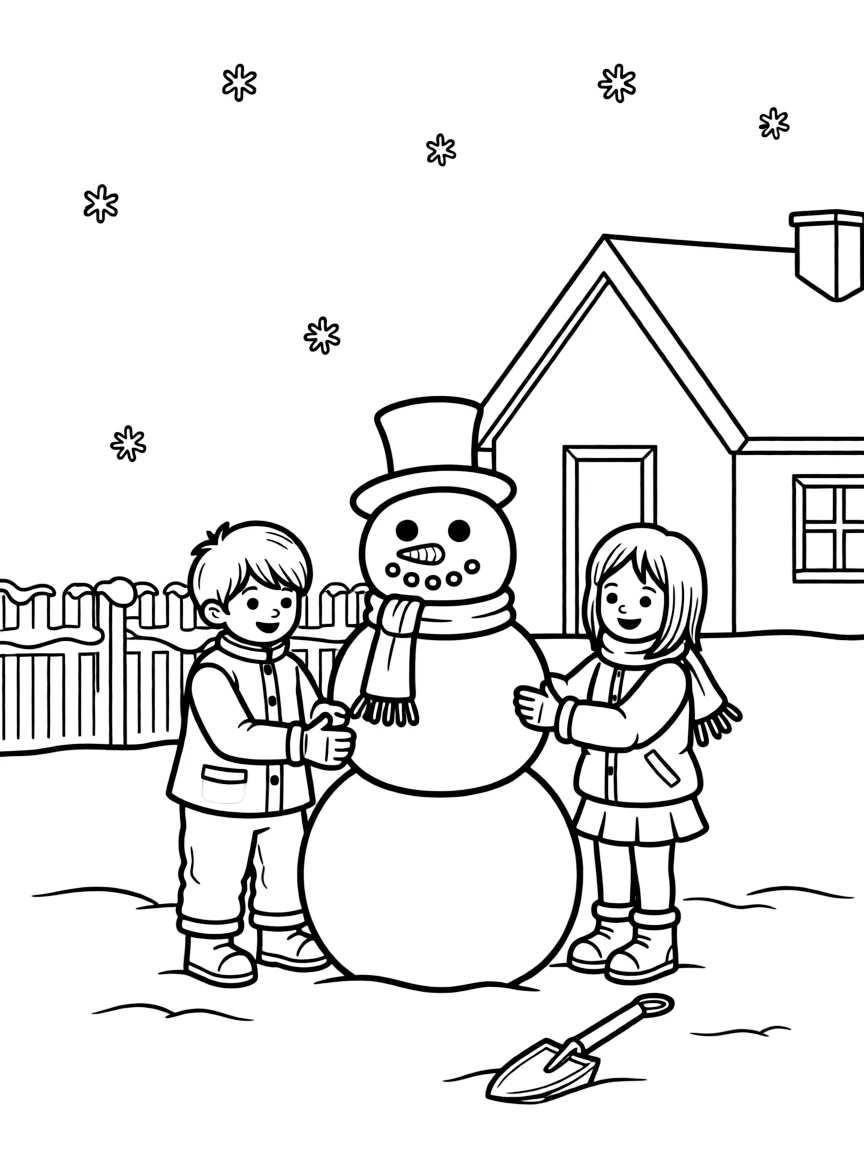 (Minnesota) Kids building a snowman in a Minnesota yard
