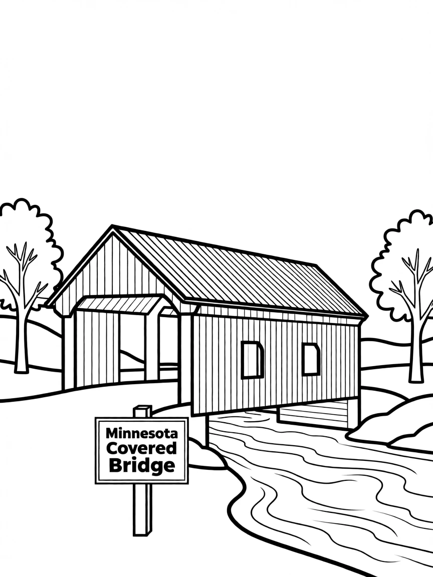 (Minnesota) A covered bridge in the countryside