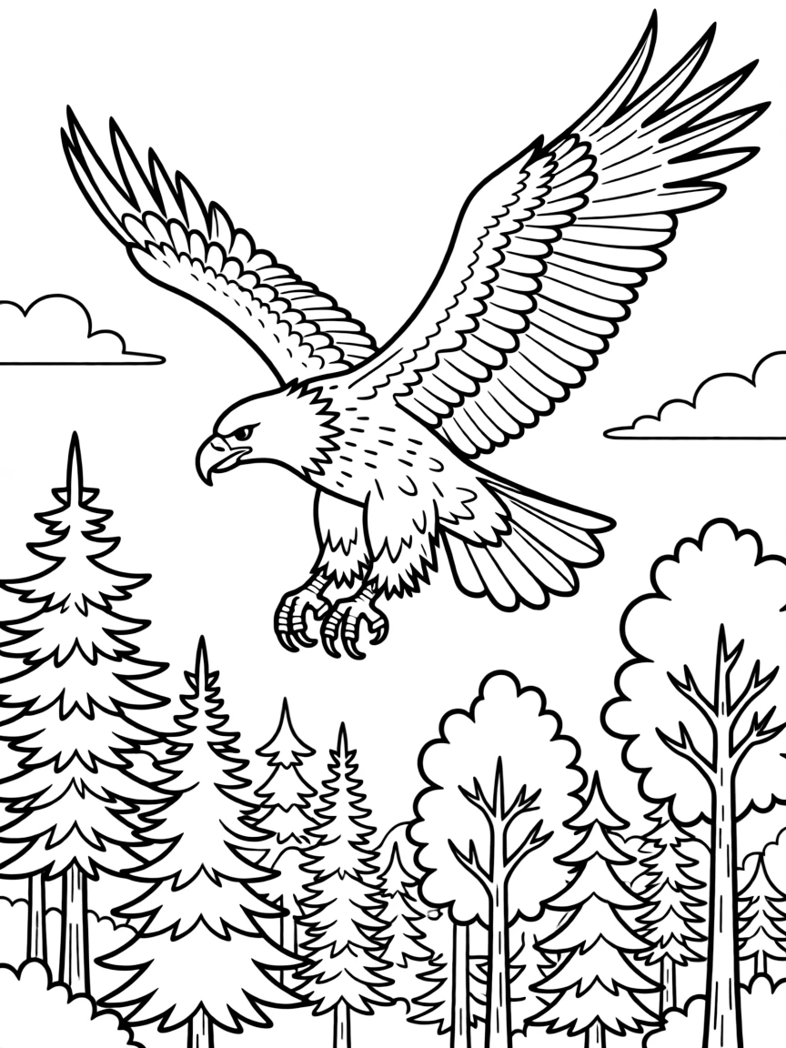 (Minnesota) Bald eagle soaring above the trees