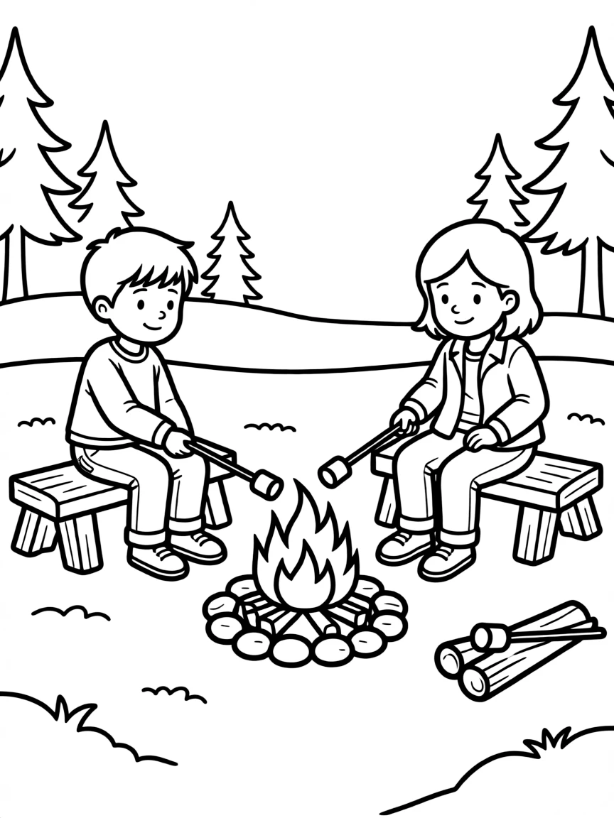 (Minnesota) Children roasting marshmallows at a campfire