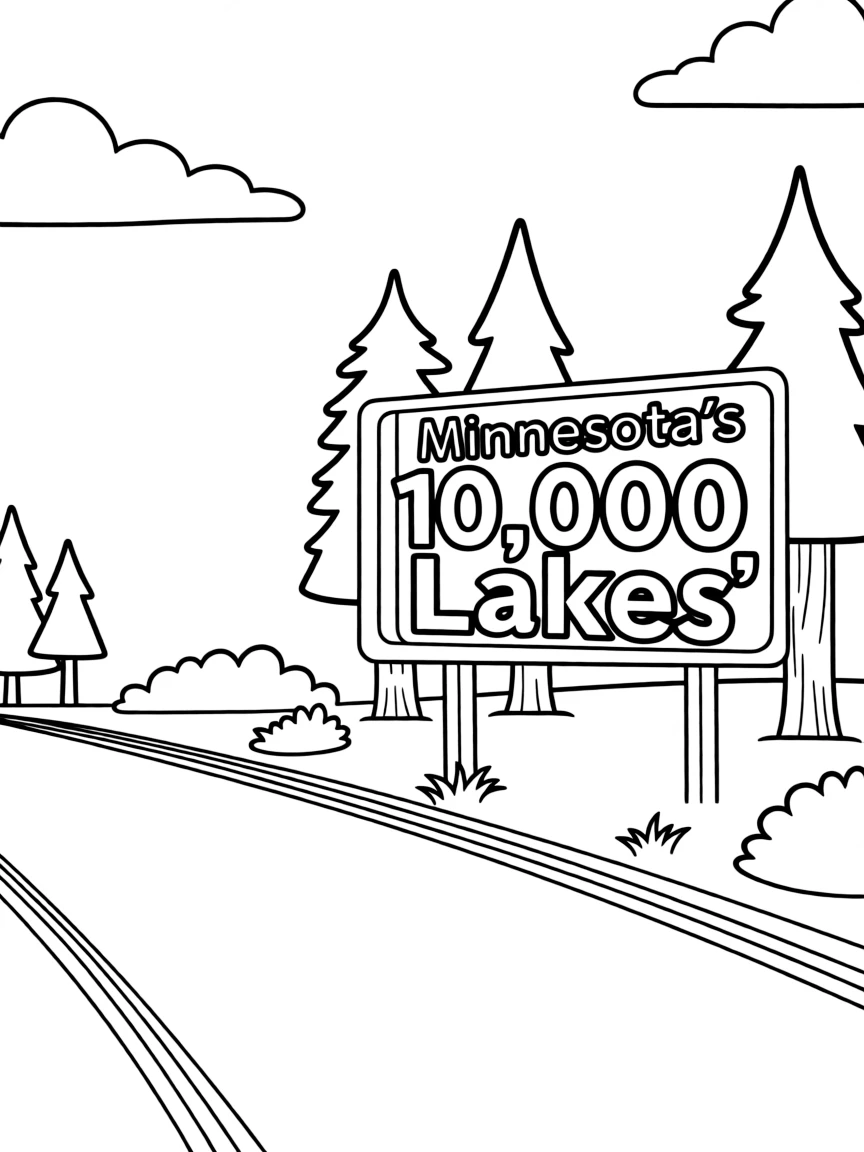 (Minnesota) Minnesota’s “10,000 Lakes” sign by the road