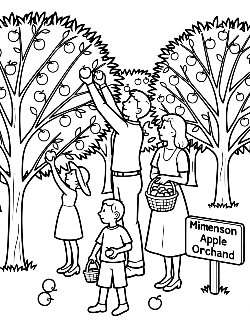 (Minnesota) A family picking apples in an orchard