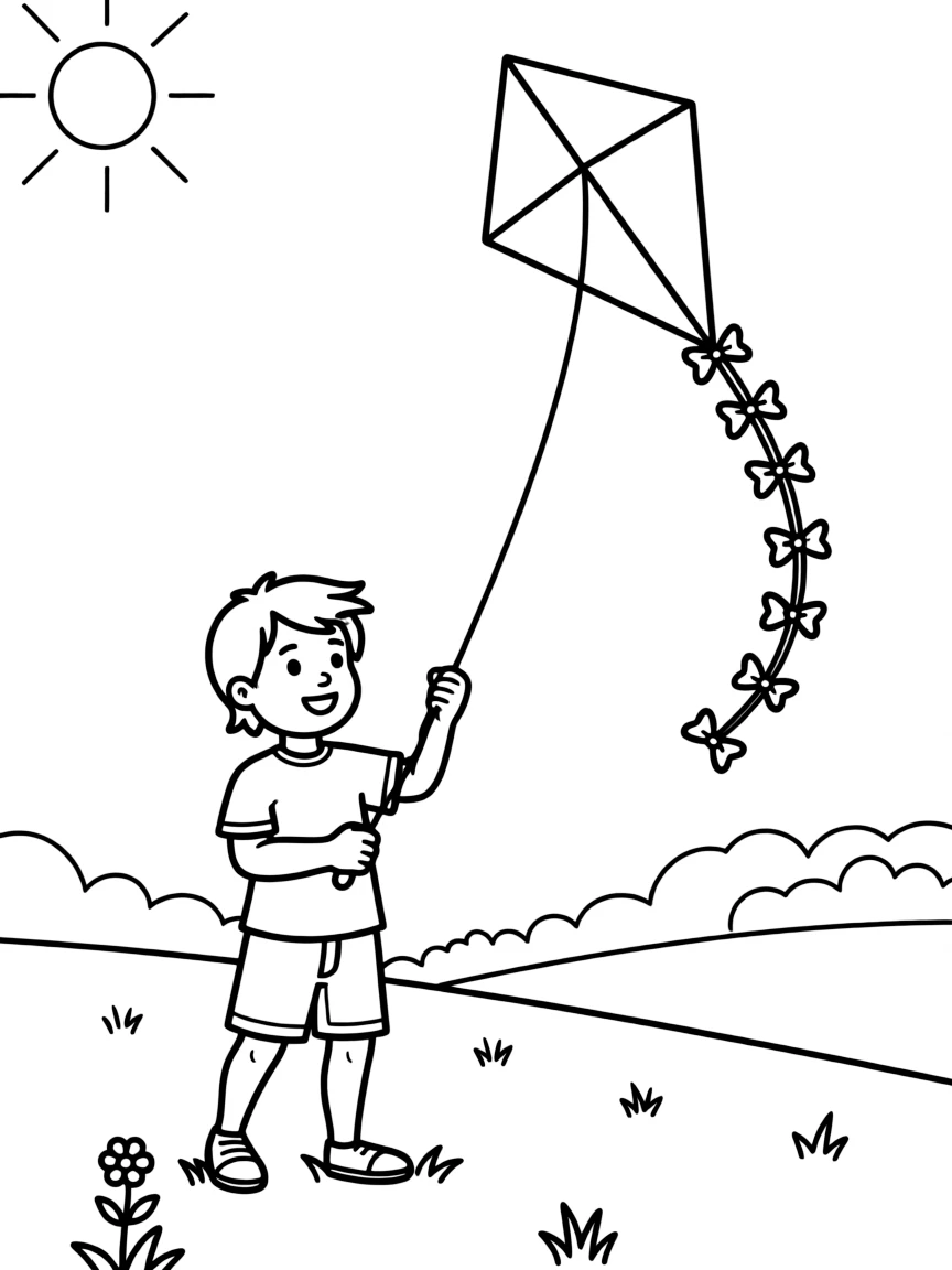 (Minnesota) A child flying a kite on a summer day