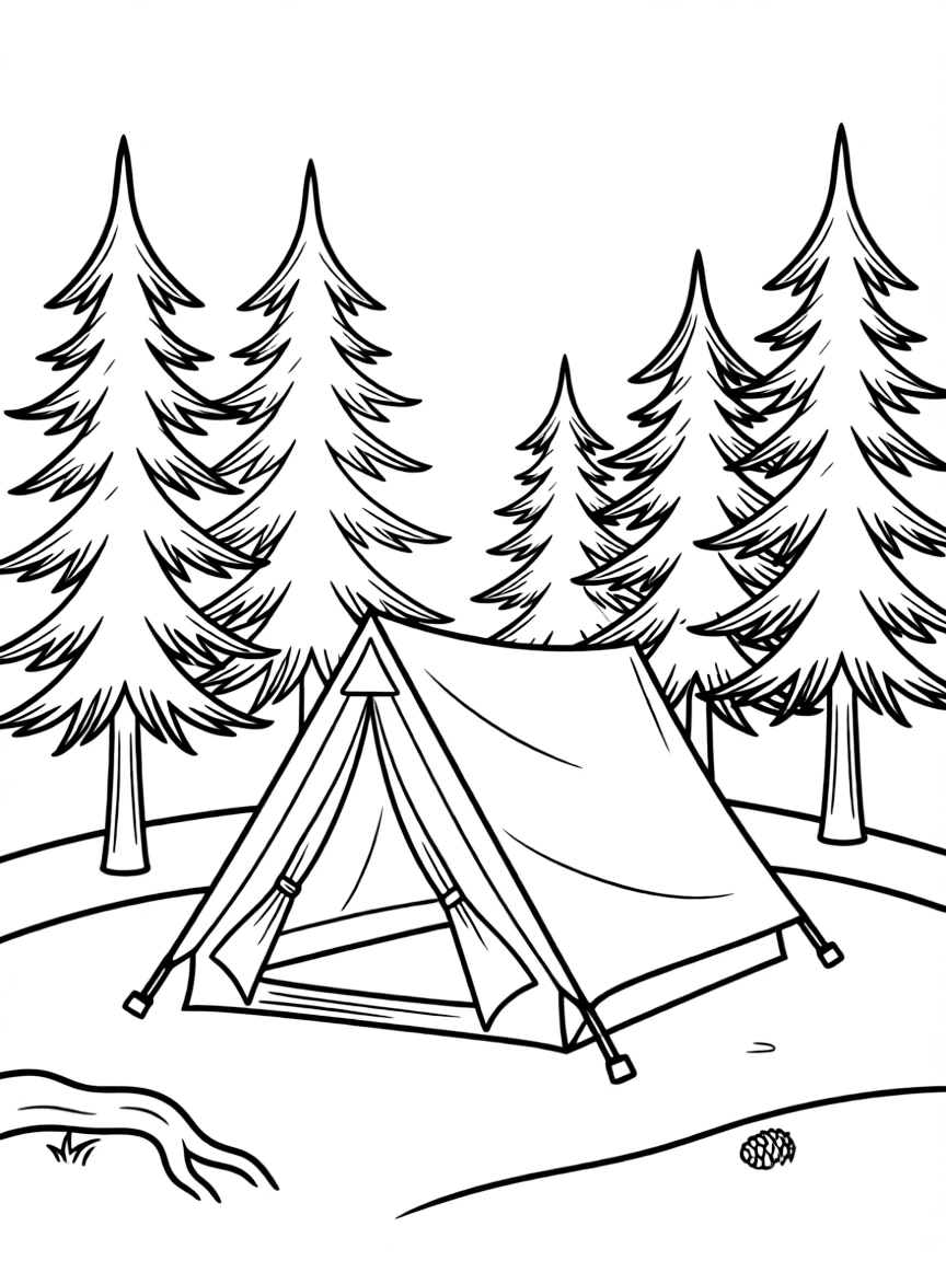 (Minnesota) A camping tent set up under pine trees