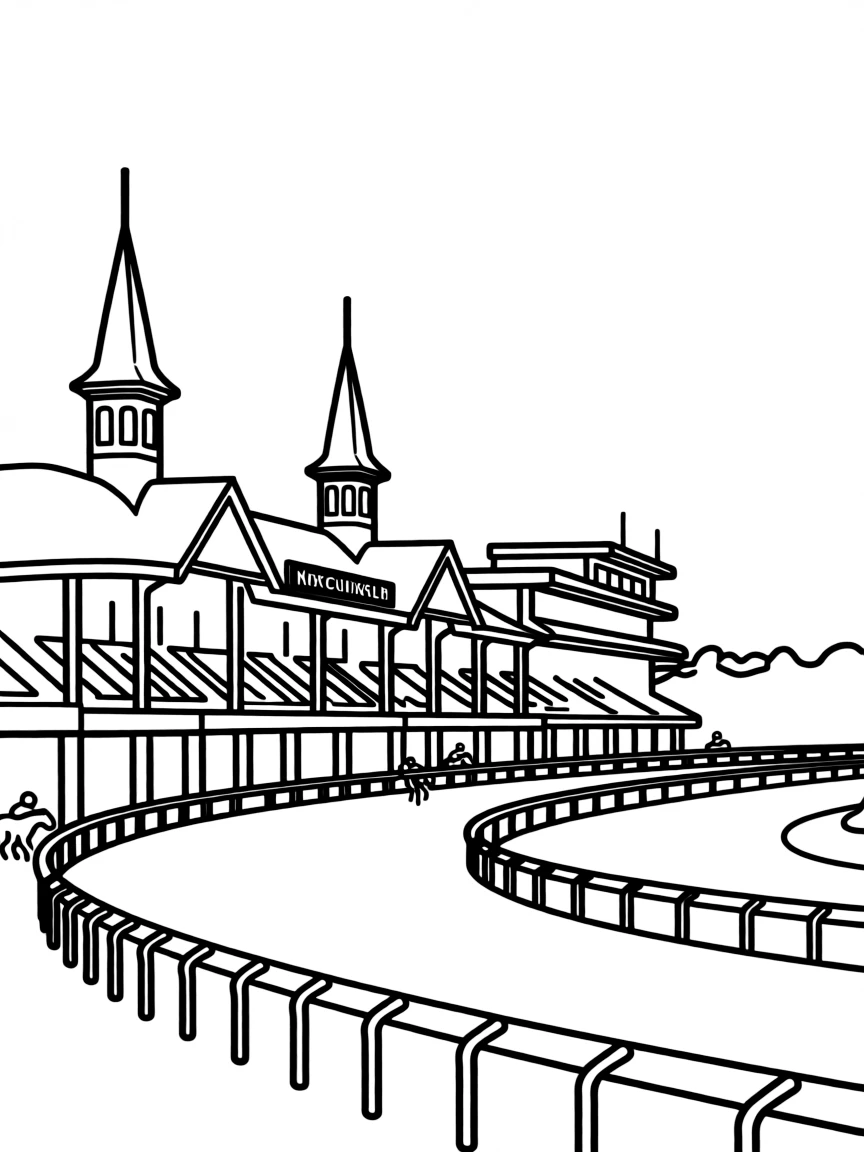 (Kentucky) Churchill Downs twin spires with grandstand and racing track