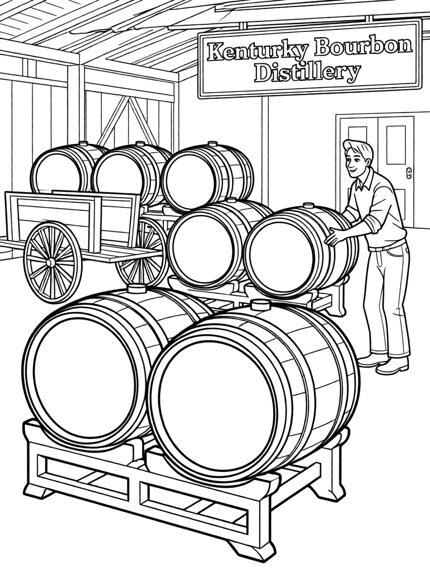 (Kentucky) Bourbon barrels aging in a Kentucky distillery warehouse