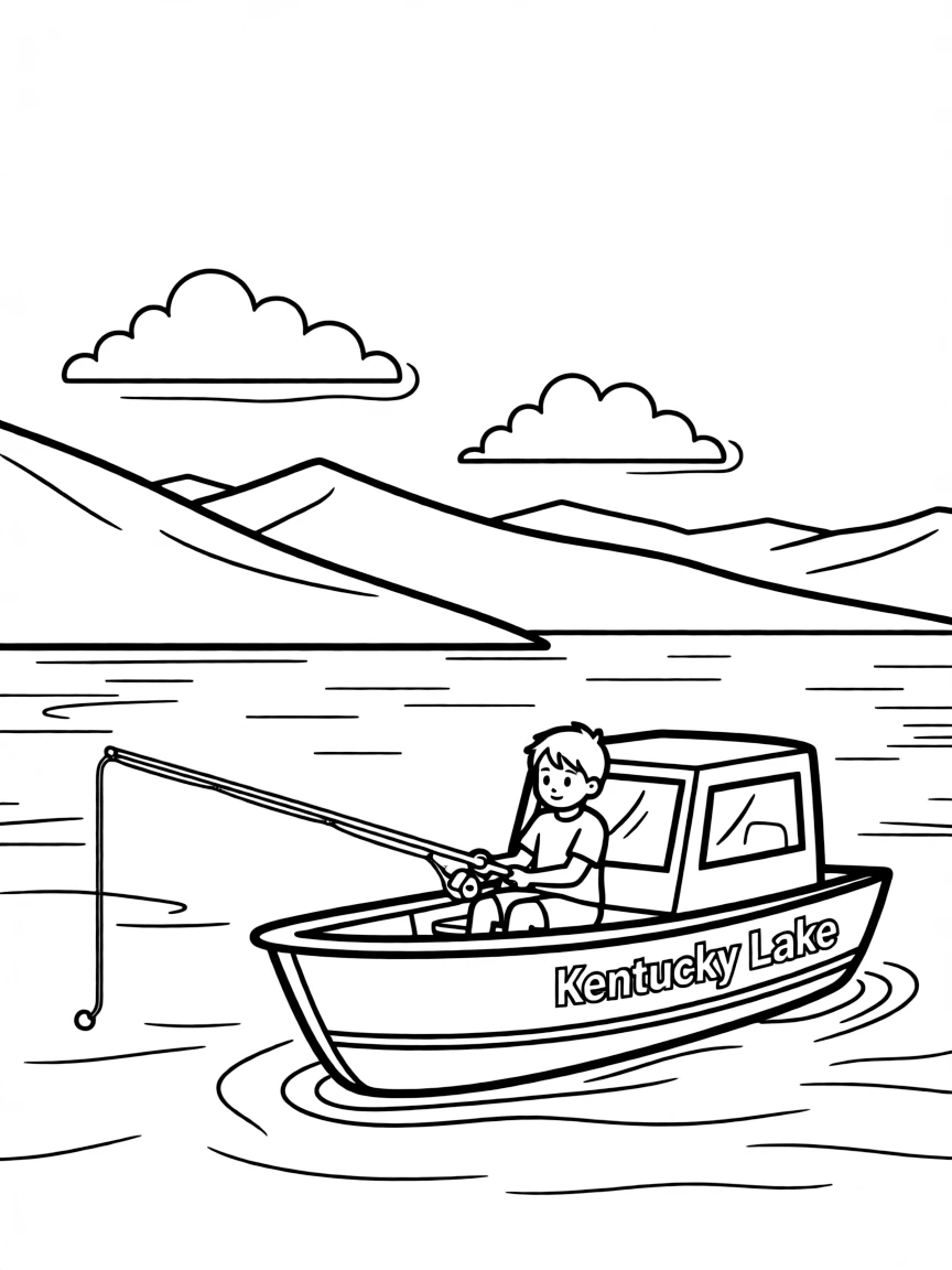 (Kentucky) Kentucky Lake with fishing boat and mountains