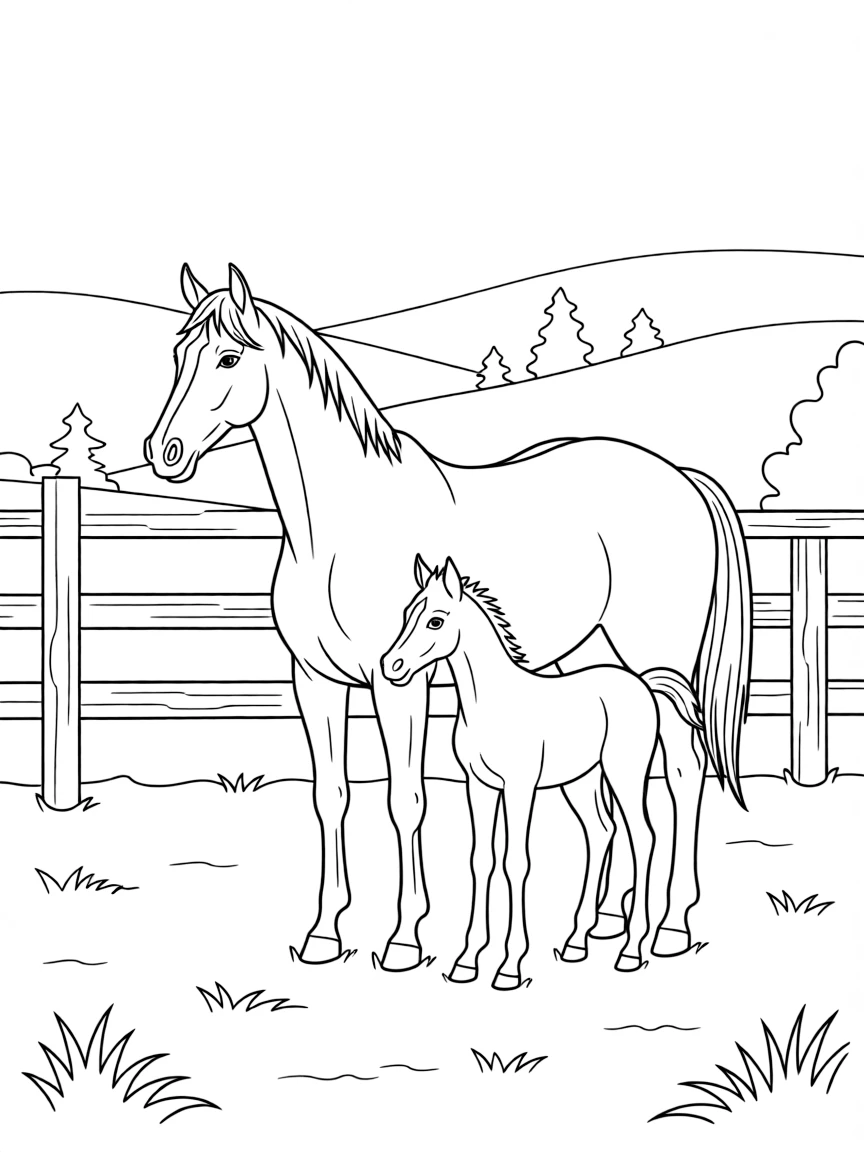 (Kentucky) Thoroughbred mare with foal in paddock