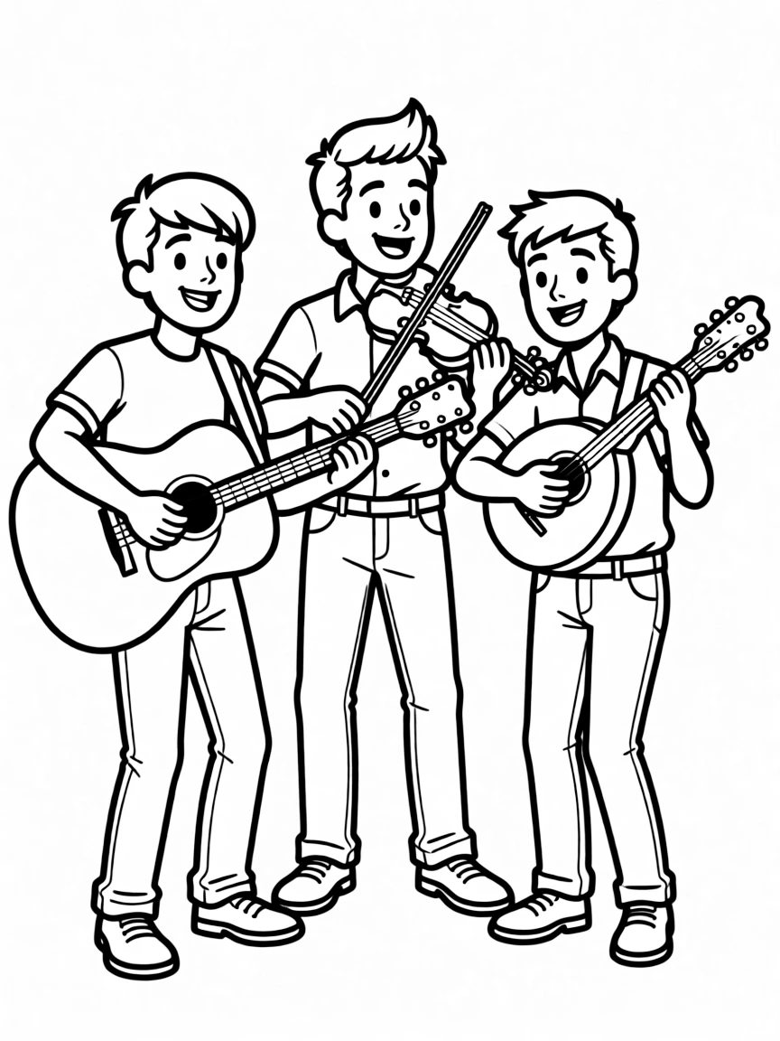 (Kentucky) Bluegrass music band with guitar, fiddle, and mandolin