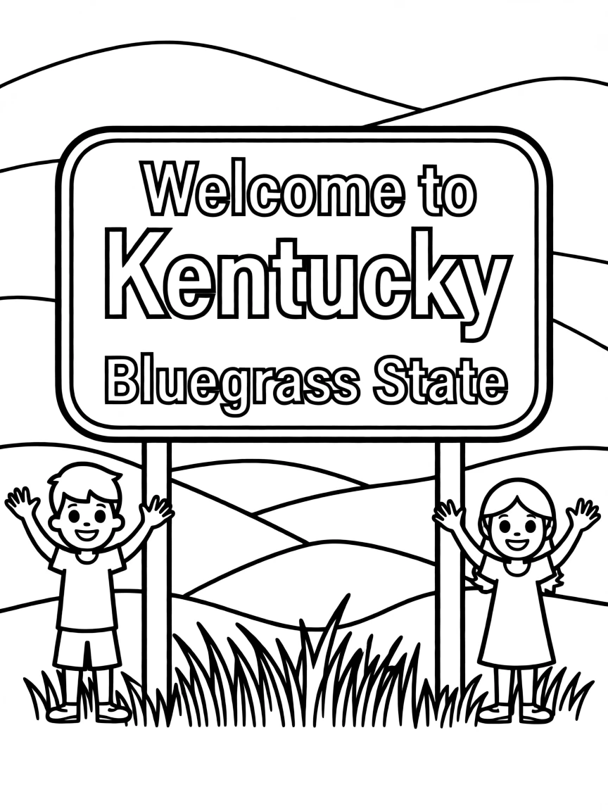 (Kentucky) Kentucky welcome sign with state nickname "Bluegrass State"