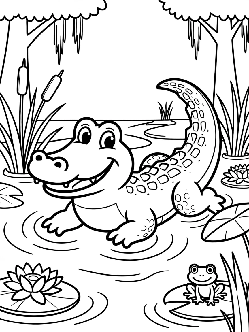 (South Carolina) A smiling alligator in a swamp