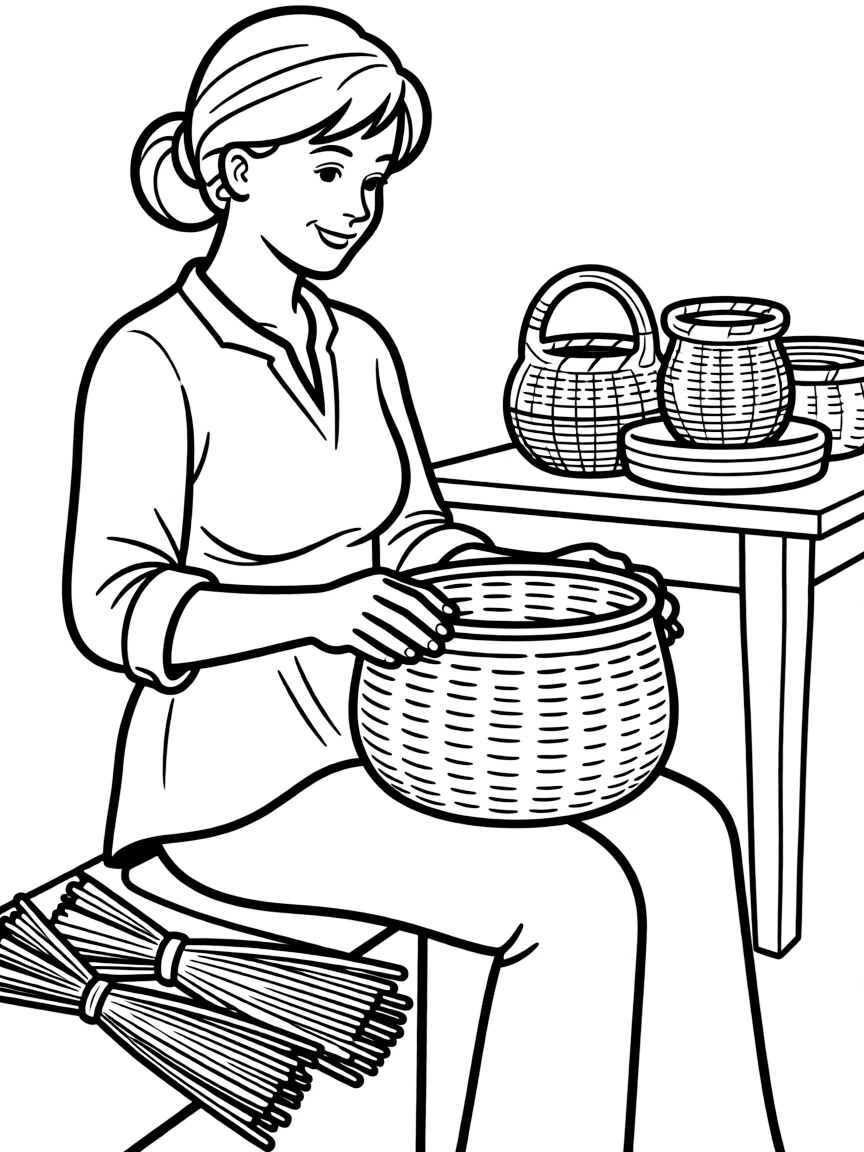(South Carolina) Sweetgrass basket and weaving lady