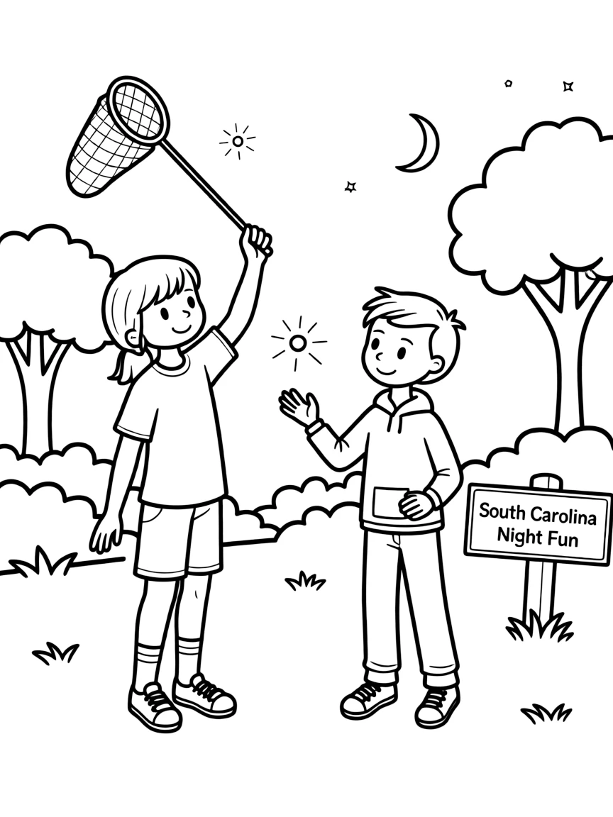 (South Carolina) Kids catching fireflies at night