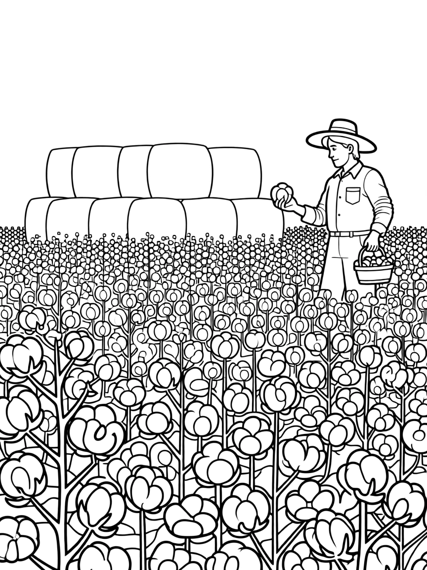 (South Carolina) A cotton field with bales of cotton