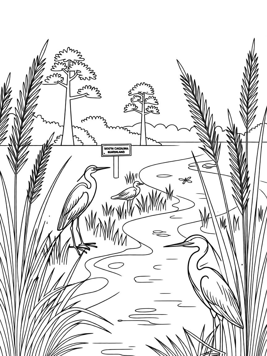 (South Carolina) Marshland with herons and egrets
