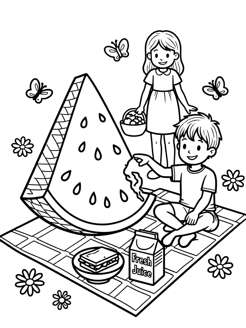 (South Carolina) Watermelon slice and picnic scene