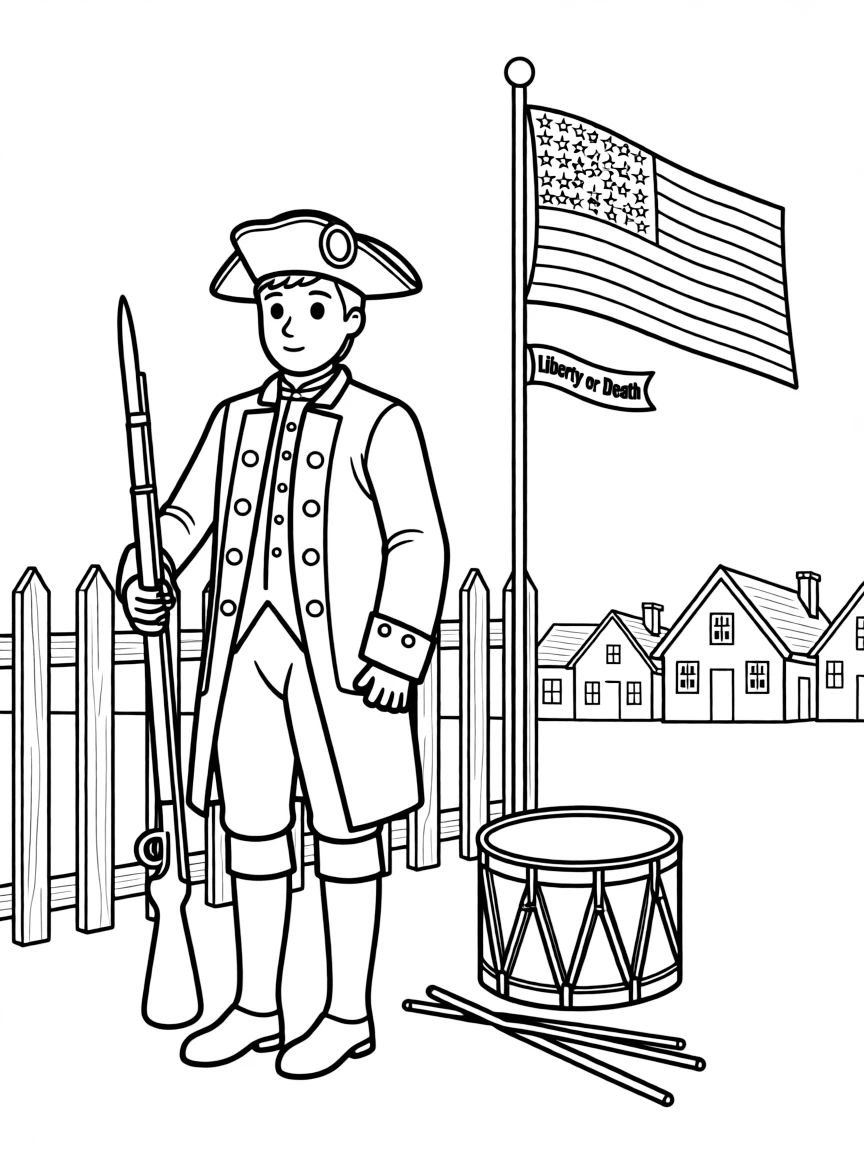 (South Carolina) A Revolutionary War scene with patriot soldier