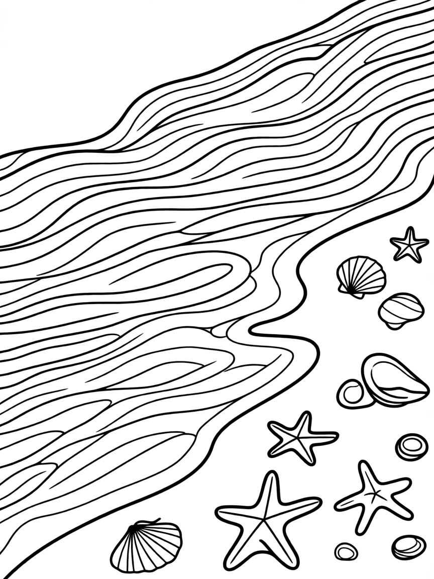 (South Carolina) Ocean waves with seashells and starfish