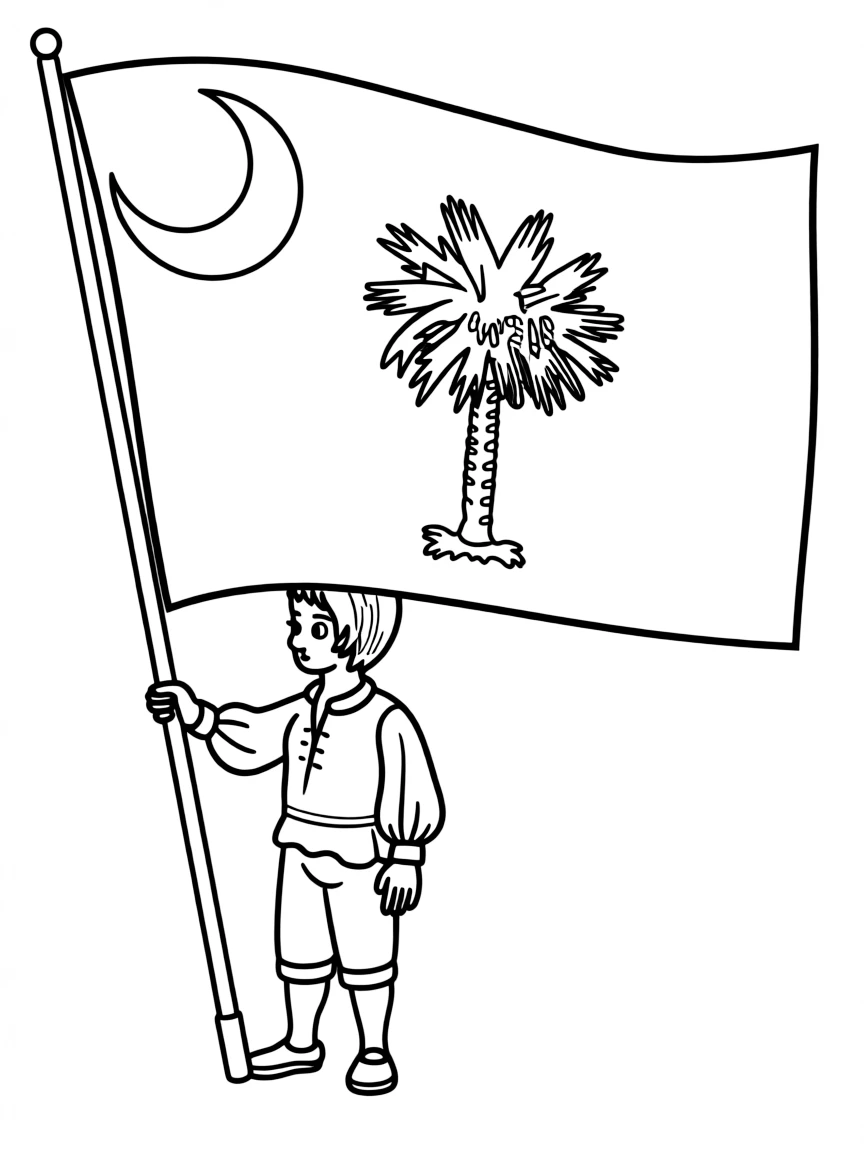 (South Carolina) Colonial flag with crescent and palm