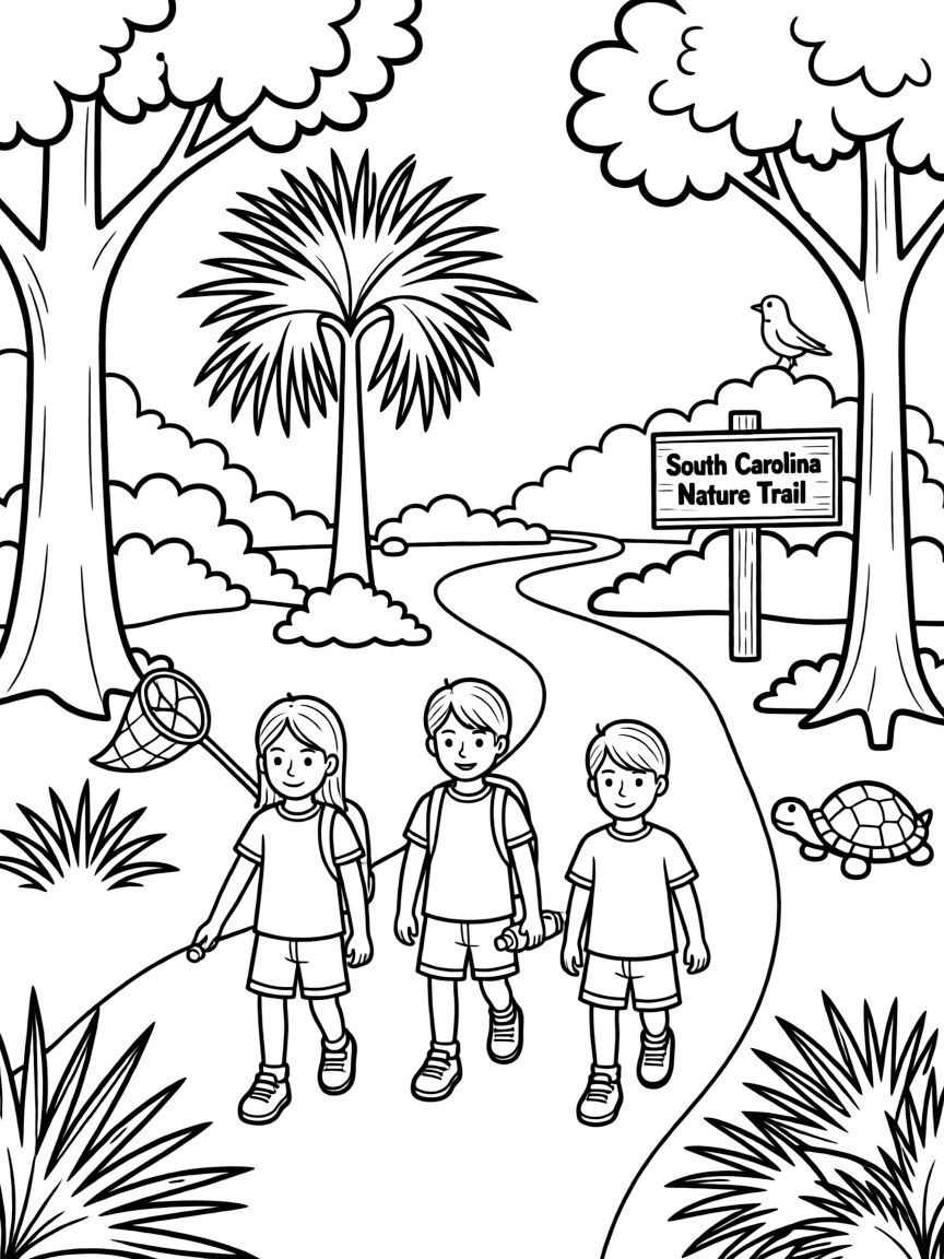 (South Carolina) Children walking through a nature trail