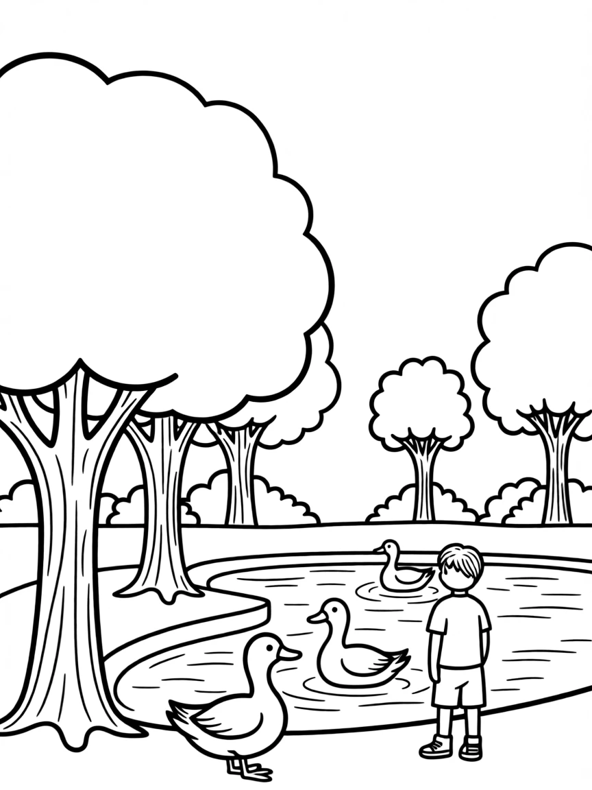 (New York) Central Park with trees and ducks