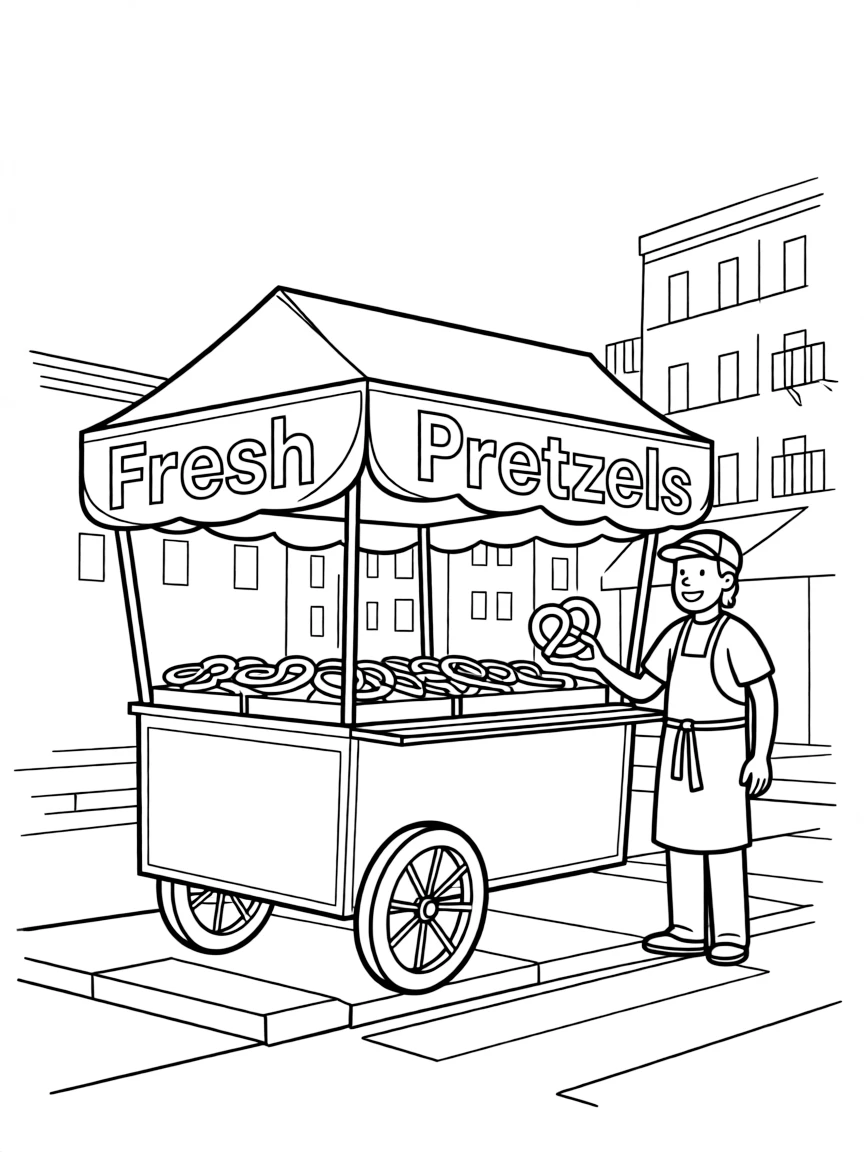 (New York) Pretzel cart on a sidewalk