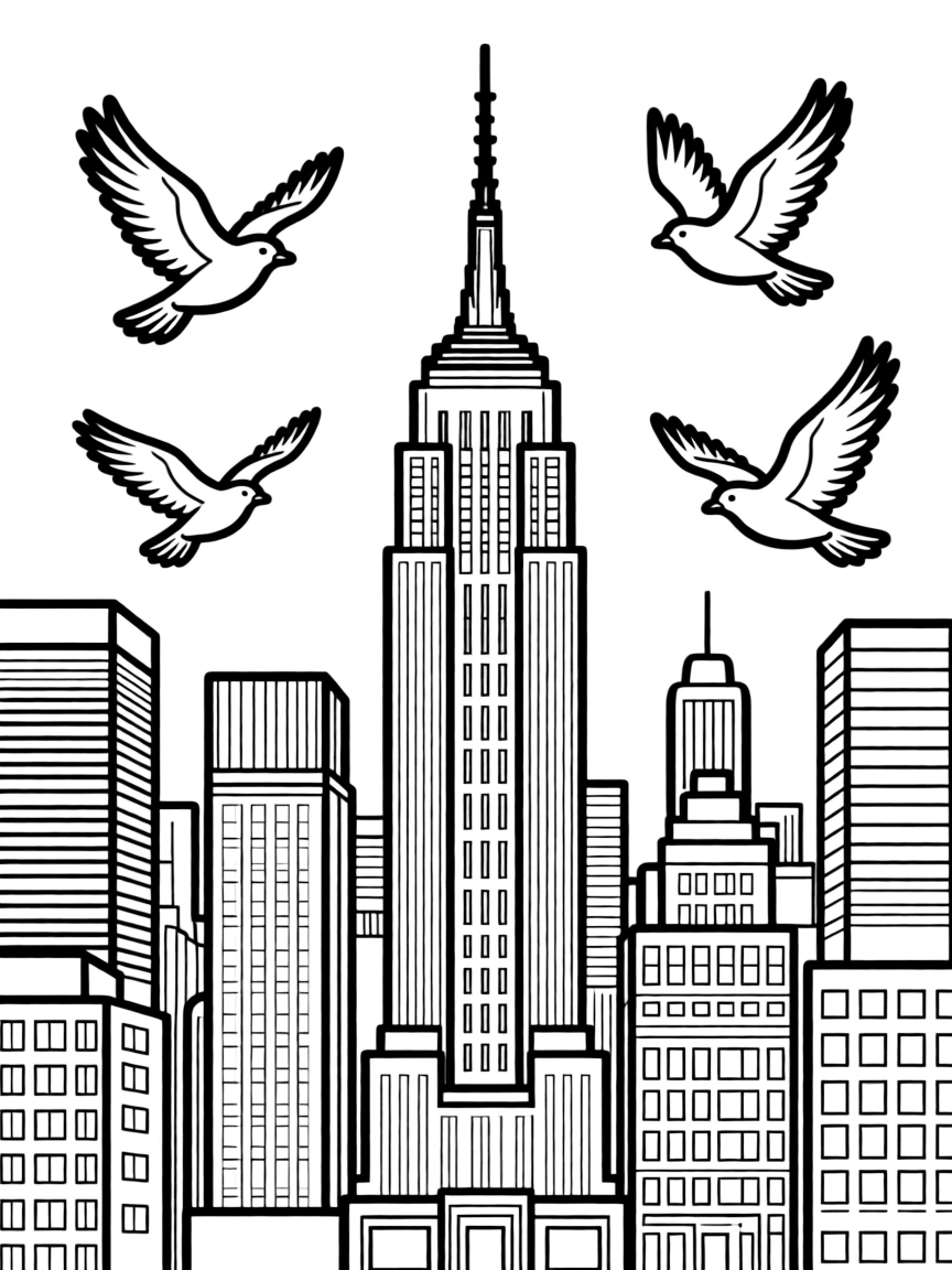 (New York) Skyscrapers and birds in the sky