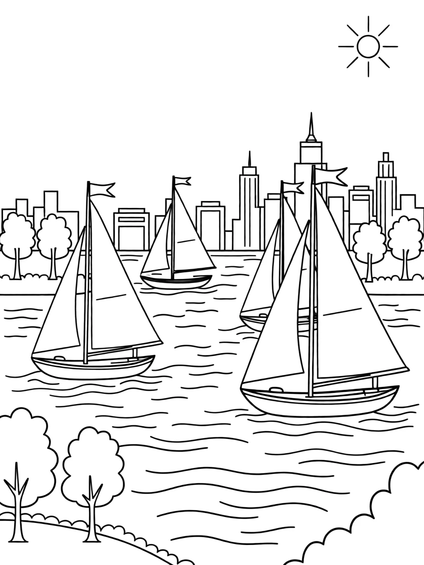 (New York) Hudson River with sailboats