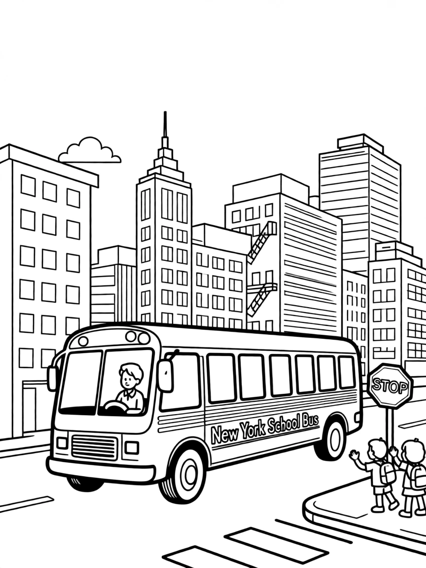 (New York) School bus driving through NYC