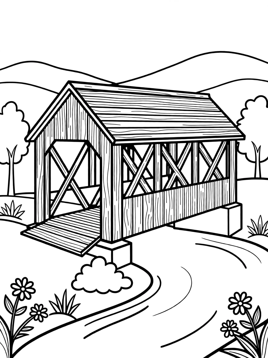 (New Hampshire) A covered bridge over a river