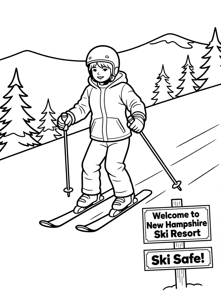 (New Hampshire) A child skiing at a New Hampshire ski resort