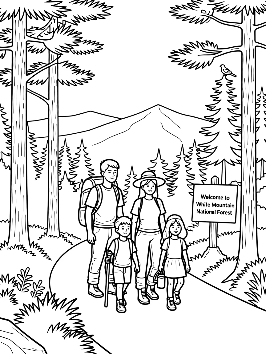 (New Hampshire) A family hiking in the White Mountain National Forest
