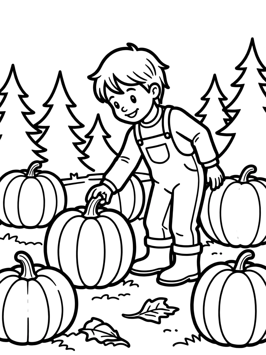 (New Hampshire) A child picking pumpkins in a patch