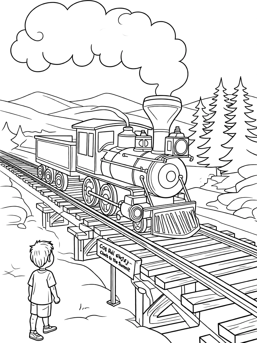 (New Hampshire) A steam train climbing the Cog Railway