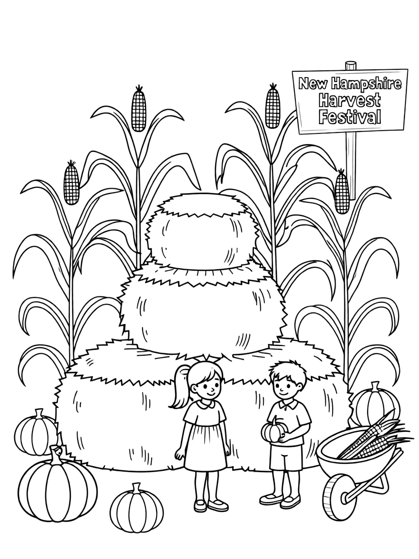 (New Hampshire) A harvest festival with hay bales and cornstalks