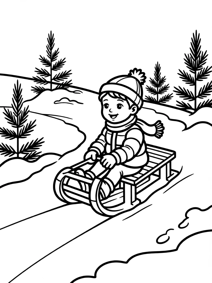 (New Hampshire) A toboggan ride down a snowy hill