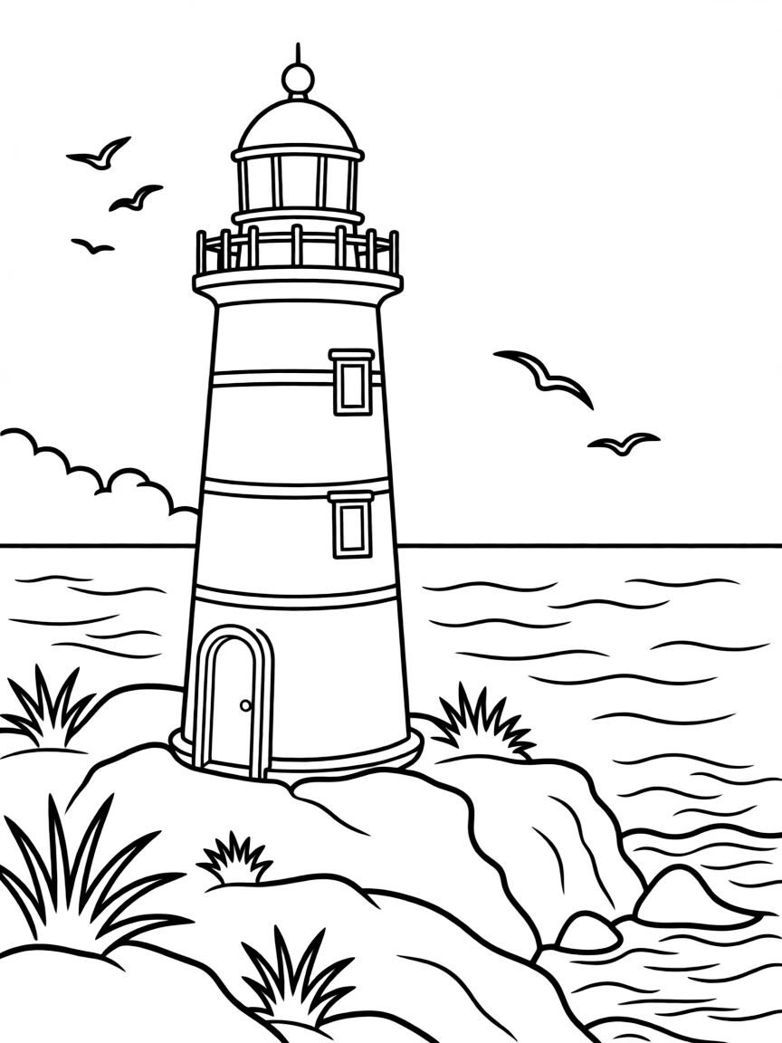 (Maine) A lighthouse on the rocky Maine coast