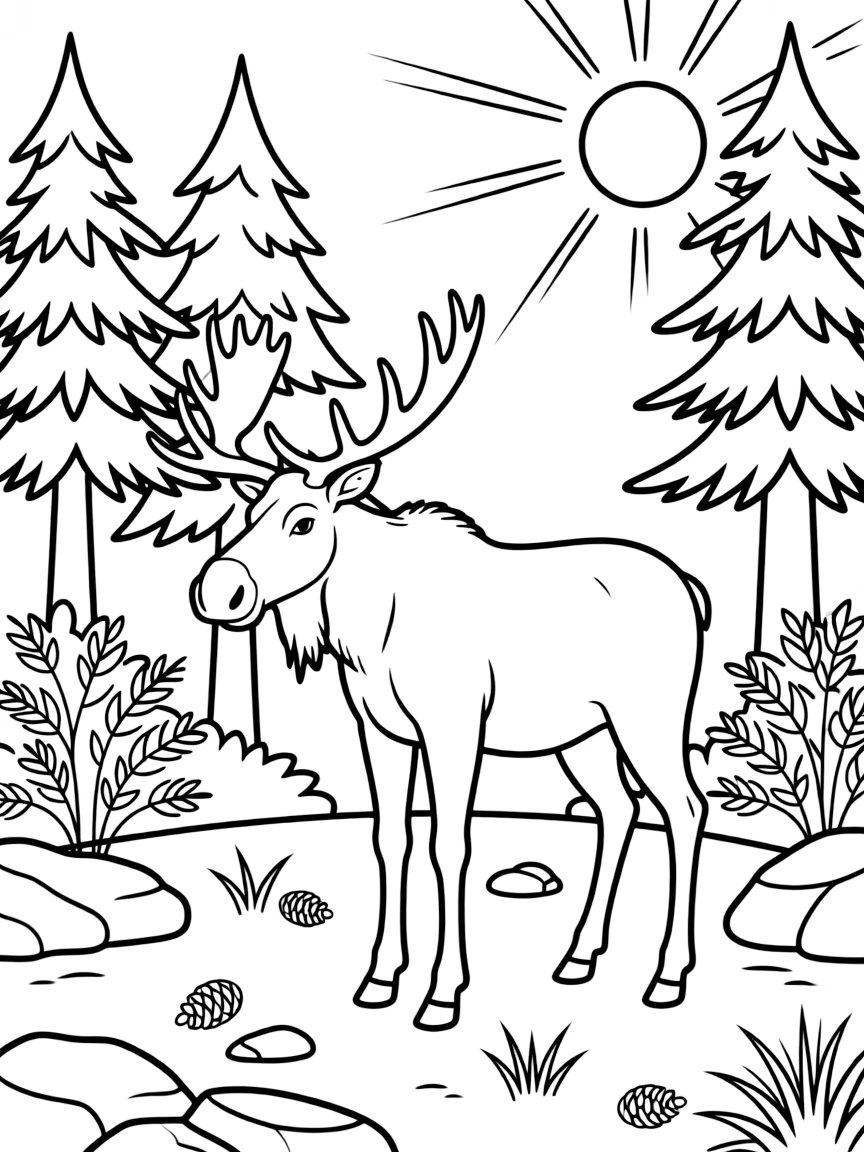 (Maine) A moose standing in a forest