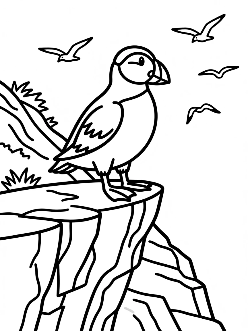 (Maine) A puffin on a cliff