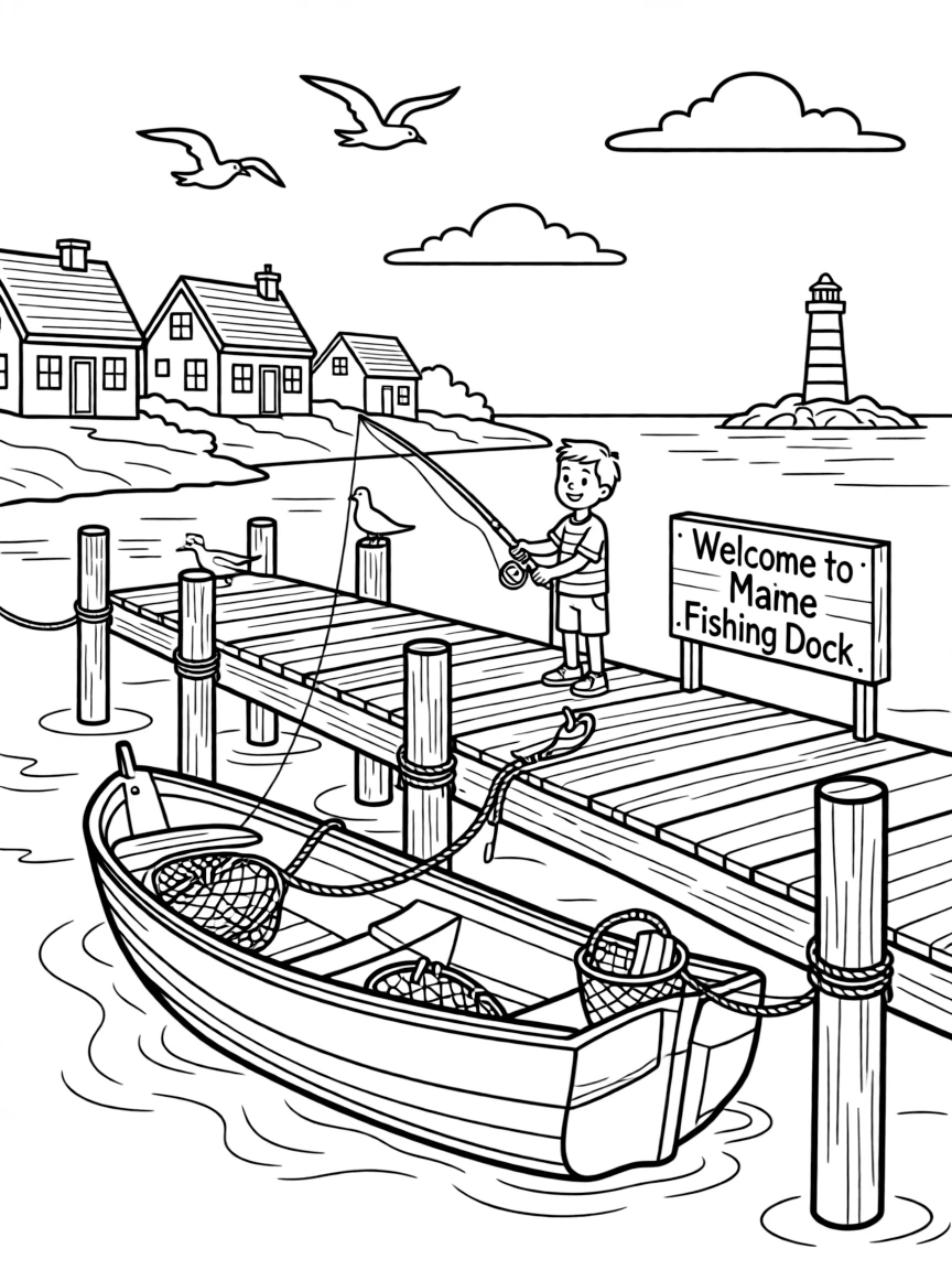 (Maine) A fishing dock in a coastal town