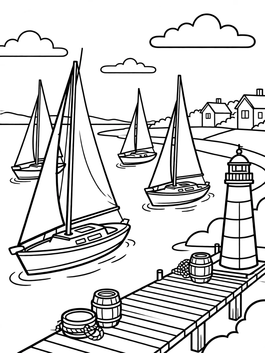 (Maine) A harbor filled with sailboats